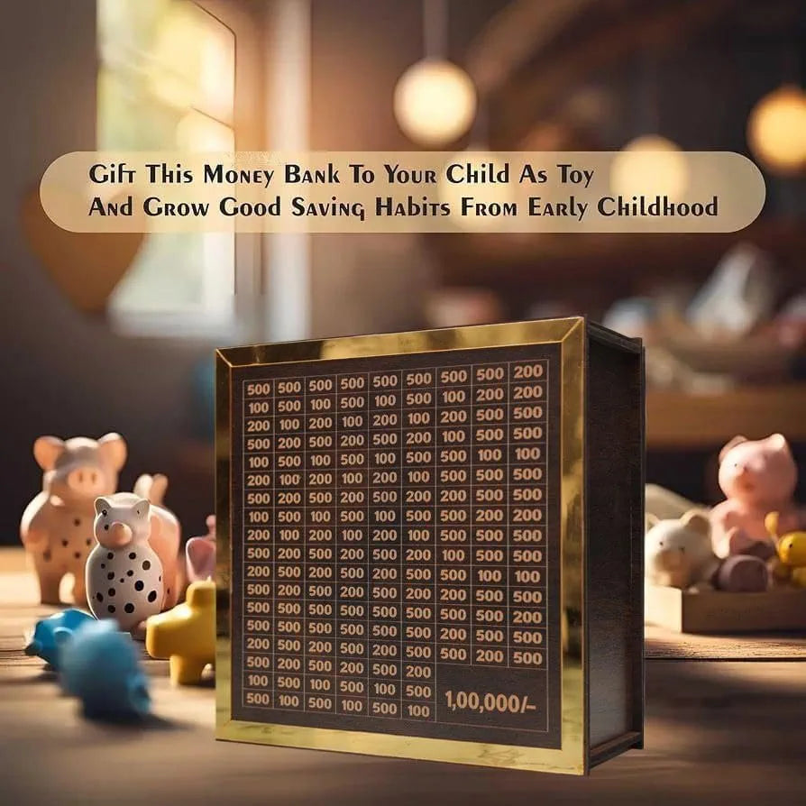 COOKVITA Wooden Money Saving Box | Cash Saver Money Box with Counting Target | 1,00,000 Savings Challenge Piggy Bank | Coin & Cash Bank for Boys, Girls and Adult | Durable & Eco-Friendly| Modern