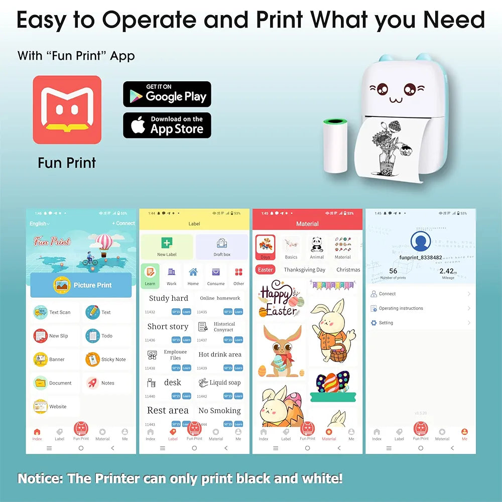 PeriPeri C6 Mini Thermal Printer: Inkless Bluetooth Pocket Printer for Photos, Memos, Receipts, Labels & More - iOS & Android Compatible