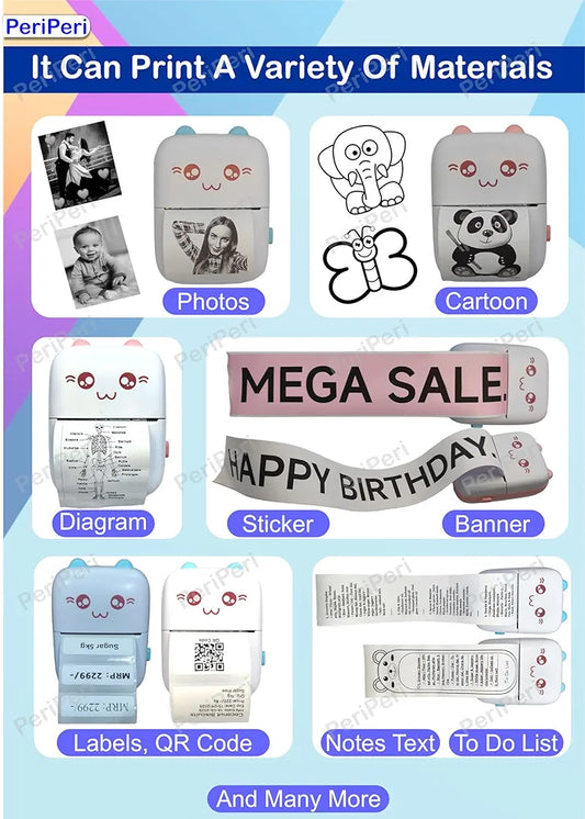 PeriPeri C6 Mini Thermal Printer: Inkless Bluetooth Pocket Printer for Photos, Memos, Receipts, Labels & More - iOS & Android Compatible